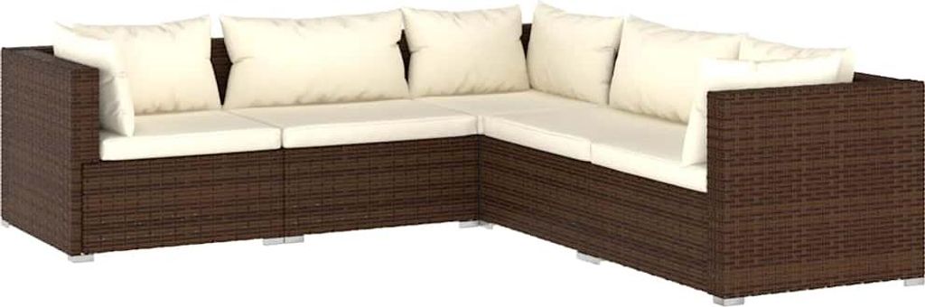 vidaXL 5-tlg. Garten-Lounge-Set mit Kissen Poly Rattan Braun