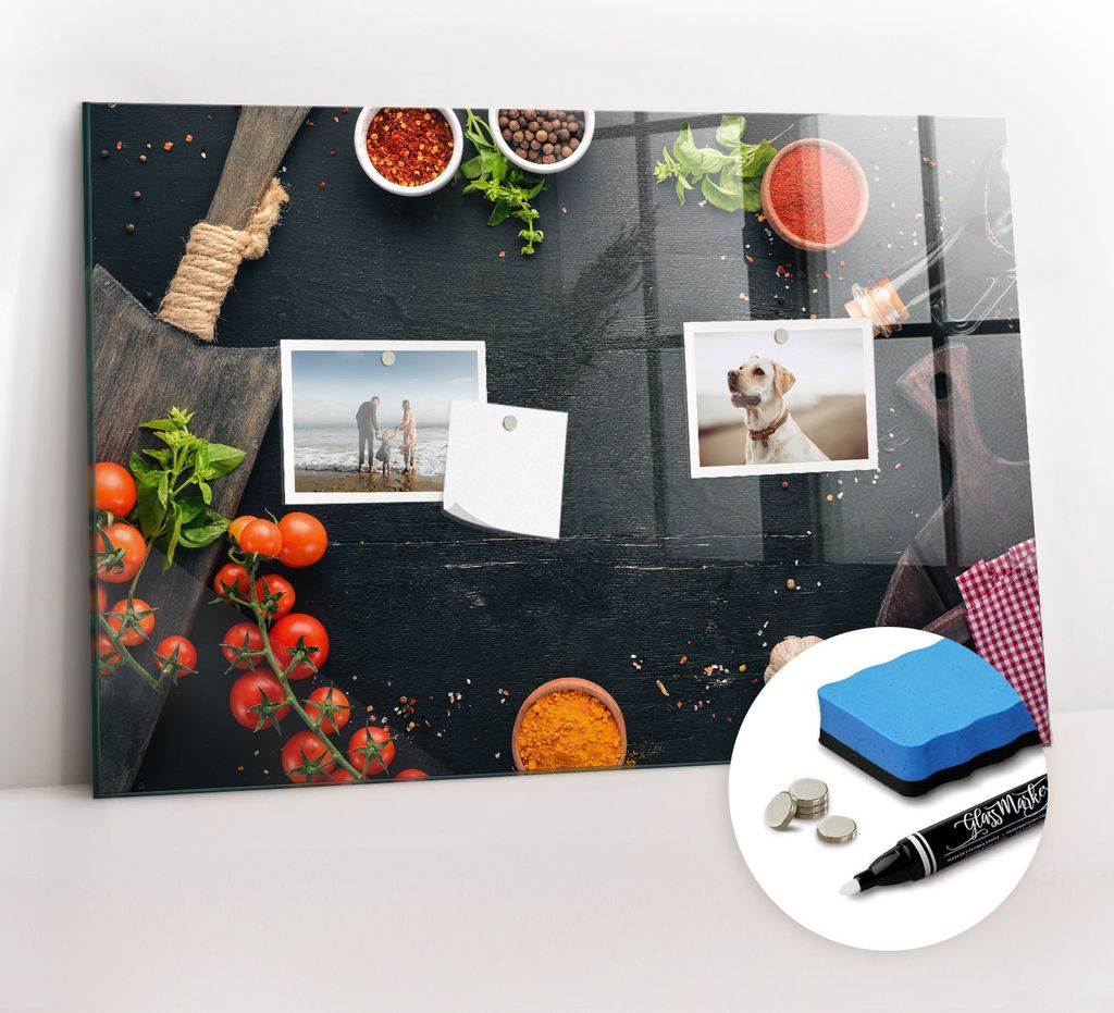 Magnetpinnwand Memoboard - Zubehörsatz - Weißer Marker + Schwamm + Magnete - 60 x 40 cm - Küchenzubehör