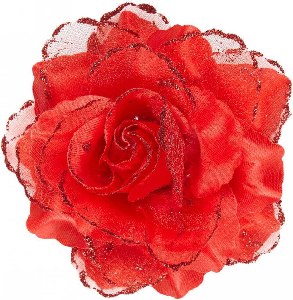 Rote Haarspange Glitzer Rose als Kostüm Accessoires für Produktbild 