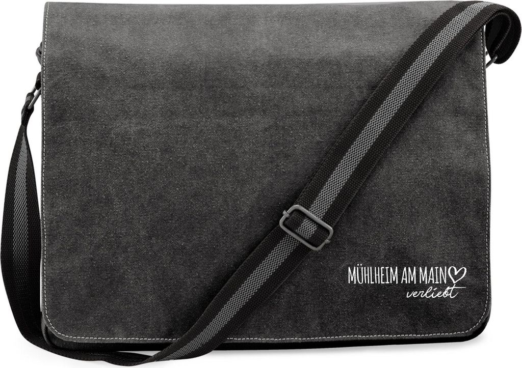 Huuraa Umhängetasche Mühlheim am Main verliebt 14 Liter Black Canvas Laptoptasche Geschenkidee