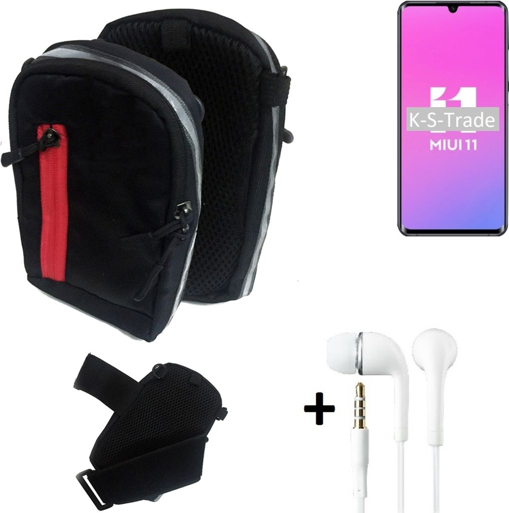 K-S-Trade Outdoor Gürteltasche Holster Umhängetasche + Kopfhörer kompatibel mit Xiaomi Mi Note 10 Lite schwarz Handy Tasche Case travelbag