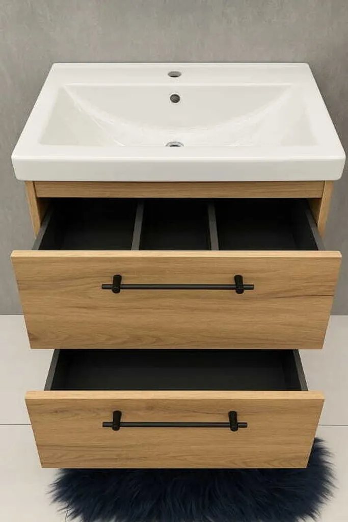 Meuble vasque robuste 80cm en Chêne : Solution contre désordre et bruits - 5