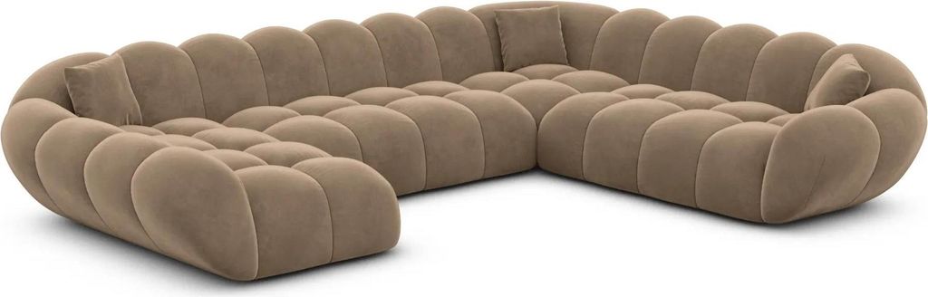 Samtstoff U-Form XXL Wohnlandschaft Liva Braun Links