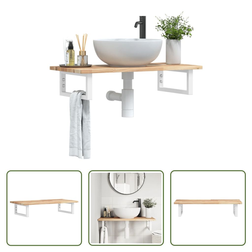 The Living Store Waschbeckenregal Wandmontage Stahl und Akazienholz