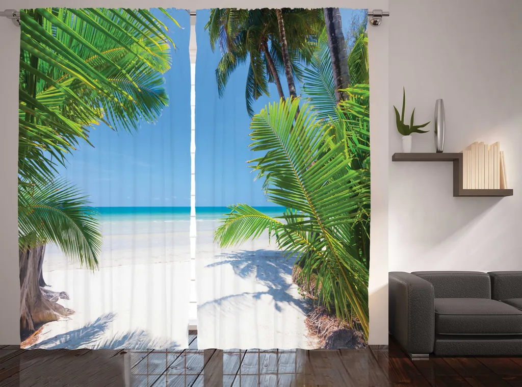 ABAKUHAUS Rideau Rustique Océan Plage Tropicale à Fronces 280 x 225 cm