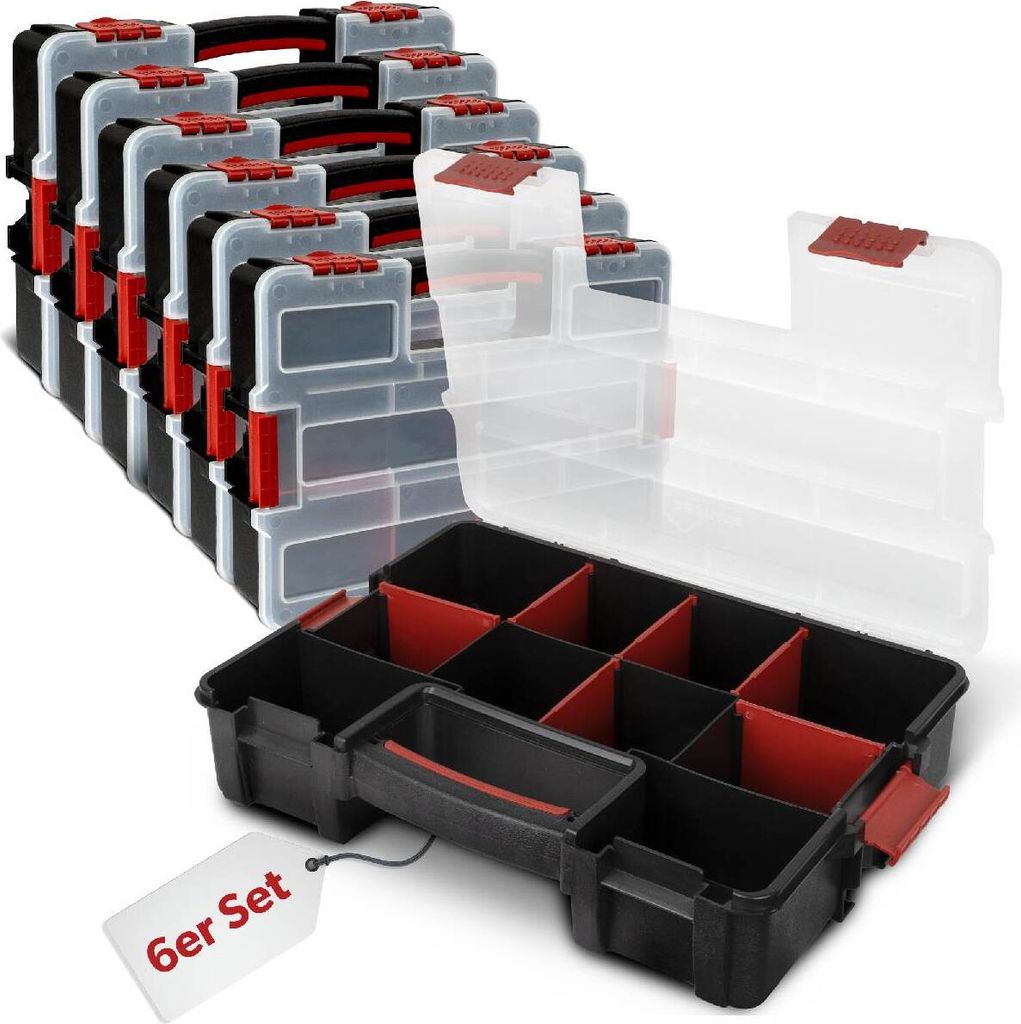 6x siwitec Sortimentskasten mit 10 Fächern, 6 anpassbare Trennstege, Sortierbox, Werkzeug Organizer