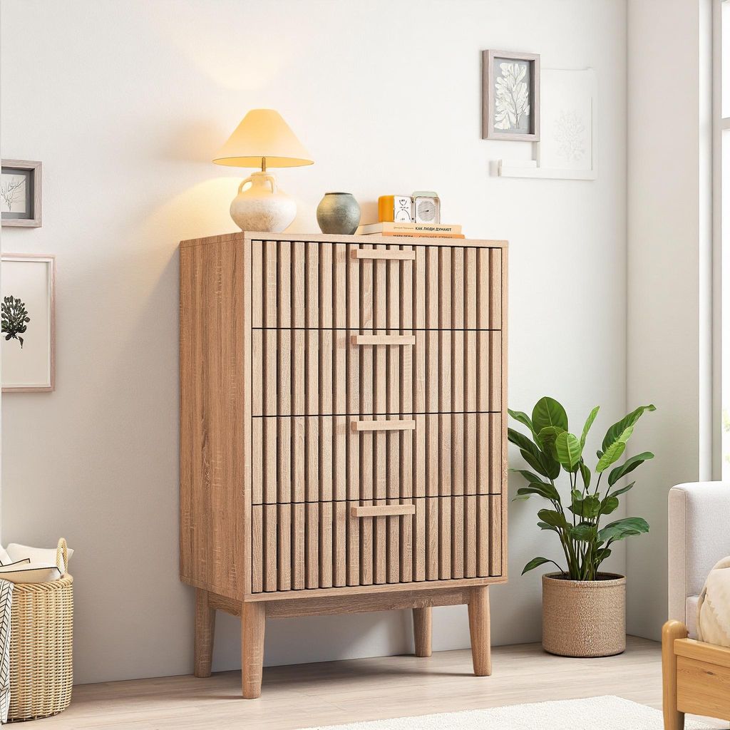 UnboxG Kommode 4 Schubladen, Holzfarben / Natur, Schlafzimmer- oder Wohnzimmermöbel