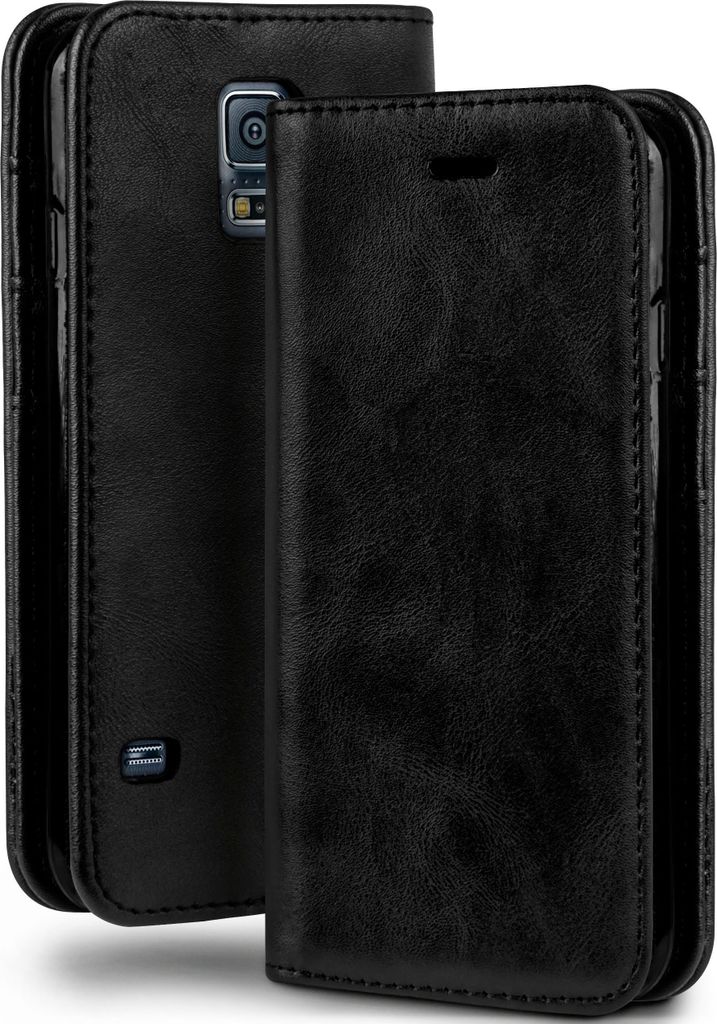 moex Klapphülle kompatibel mit Samsung Galaxy S5 / S5 Neo - Hülle mit Kartenfach, Onyx Schwarz