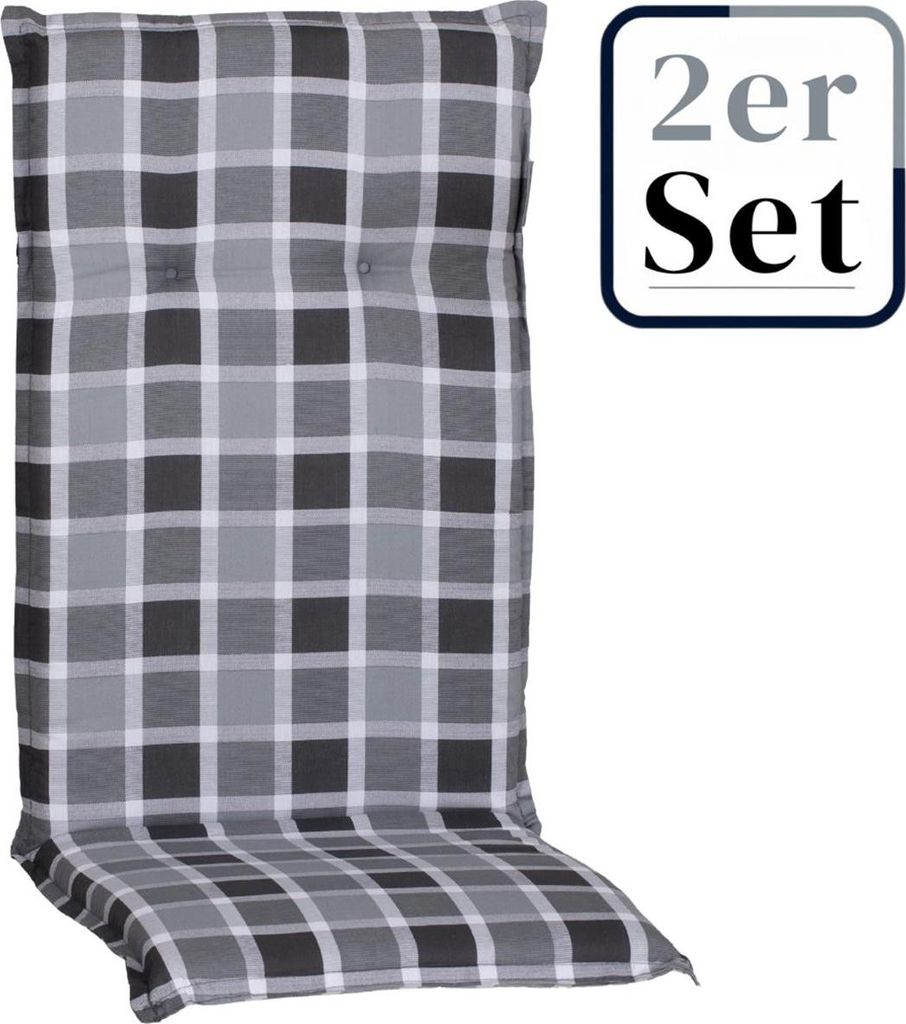 2er Set Hochlehner Auflage Belgrad, Motiv - Karo, grau, 118x50x6cm