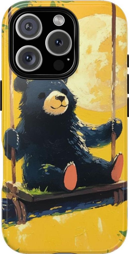 Schwarzer Bär auf Baumschaukel im Mondschein – Hülle Kompatibel mit iPhone 16 Pro