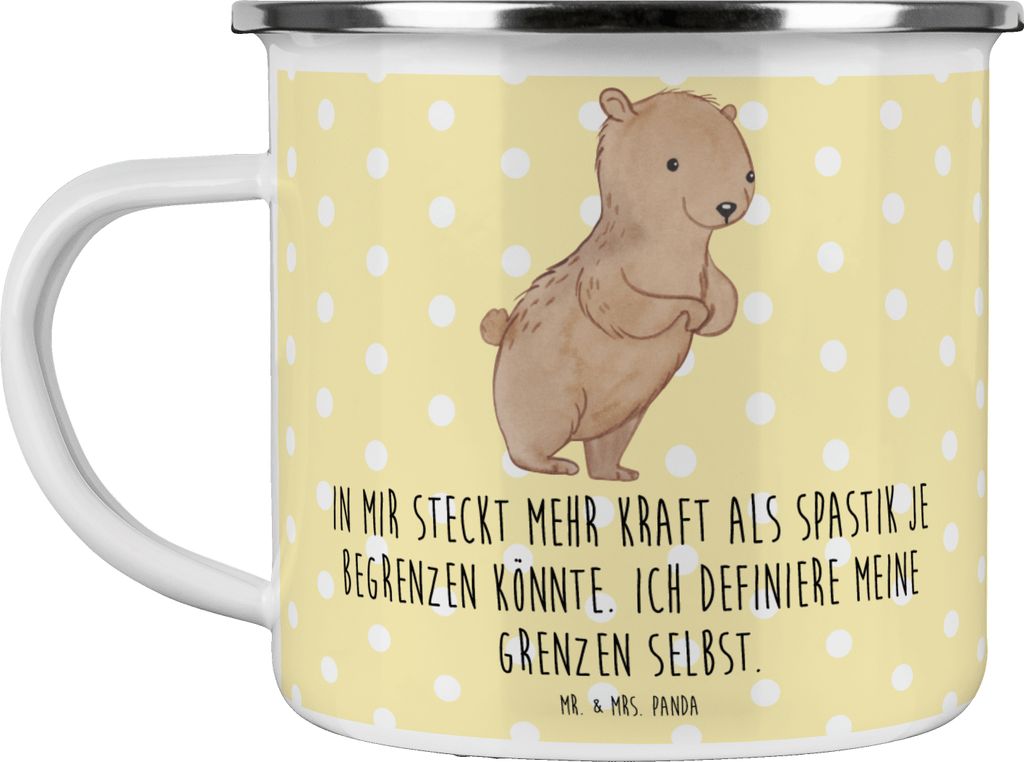 Mr. & Mrs. Panda Teetasse Bär Spastik - Gelb Pastell - Geschenk, Spasmus, Campingtasse, Teebecher, becher emaille, Pott, Spastizität, Kaffeepott