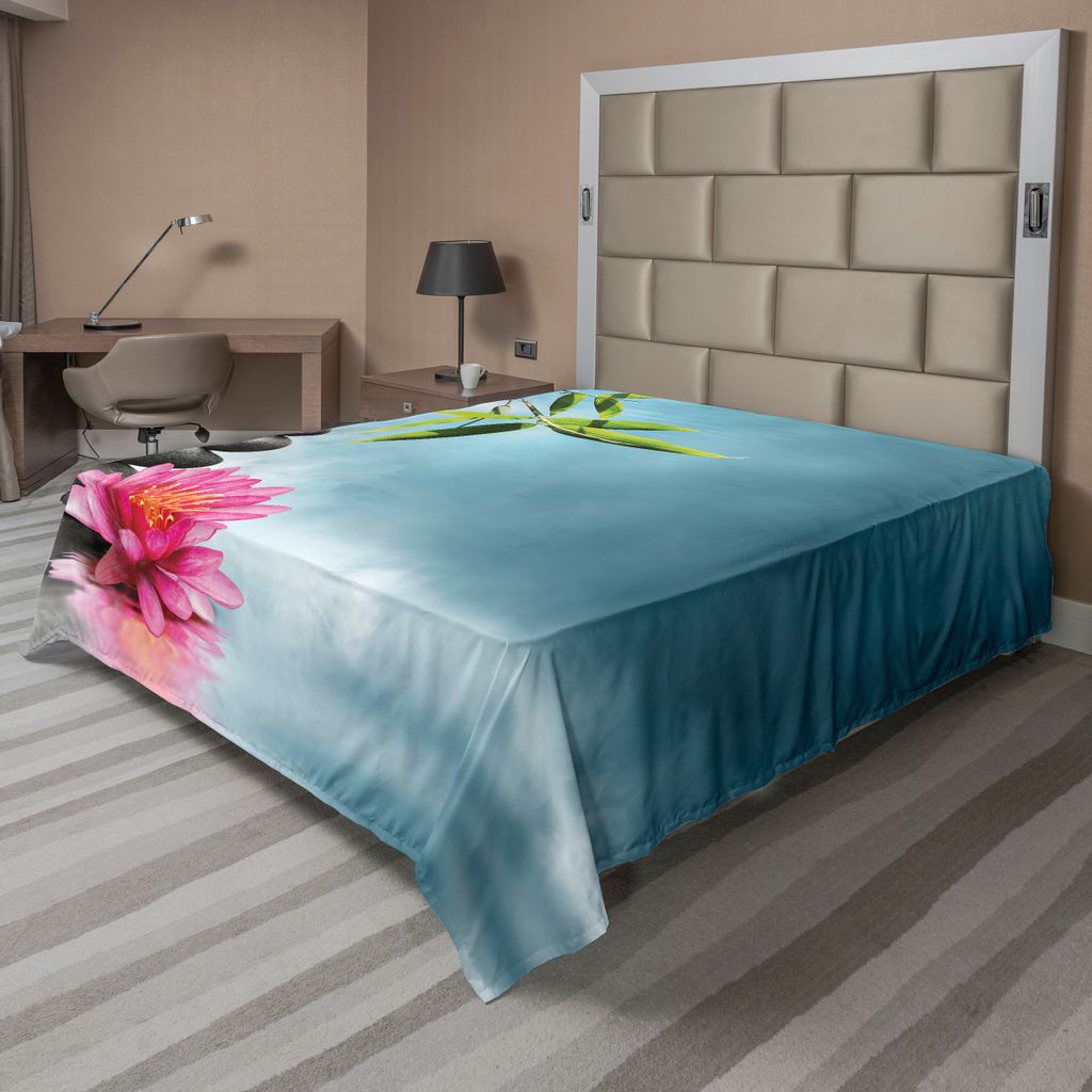 ABAKUHAUS Spa Bettlaken, Thema Mit Lily Lotus Flower Und Felsen Yoga Stil, Der Ihr Soul Thema Aufbereitet, weiches bequemes oberes Bettlaken für e...