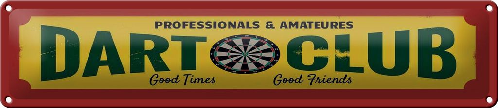 Blechschild Dart Club professionals Amateur, 46 x 10cm, Blechschilder Spruch Sport Hobby