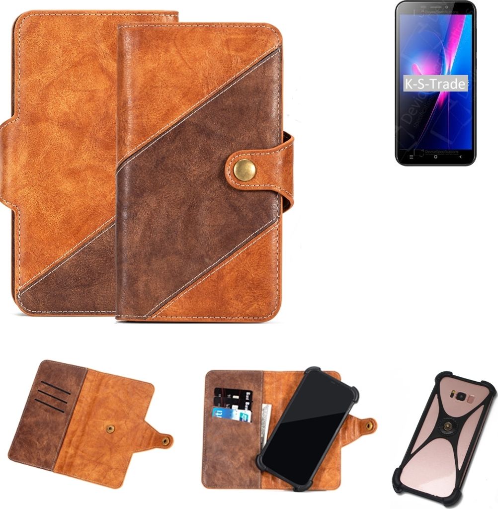 K-S-Trade Handy-Hülle Schutz-Hülle Bookstyle Case Wallet-Case kompatibel mit Oukitel C9 Handy Cover Bumper Kantenschutz Smartphone dunkelbraun braun