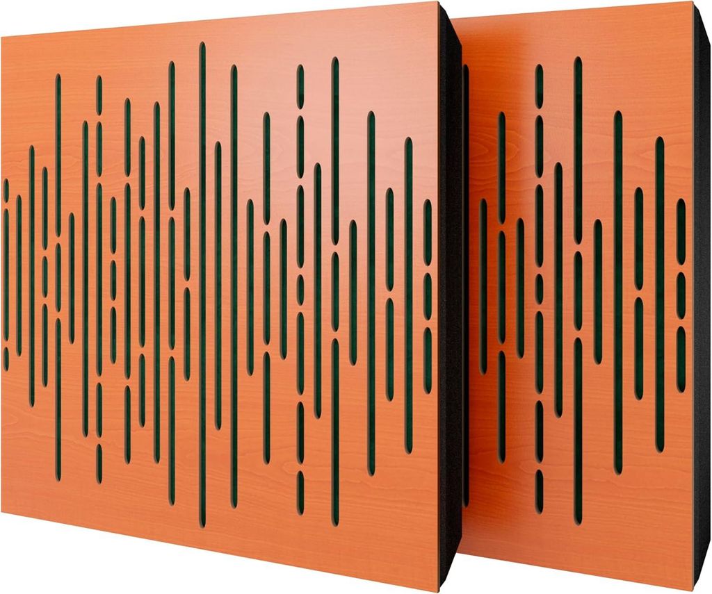 2er-Pack – Akustikpaneel mit Samtstoff und Befestigungsset | 50x50x5cm | Schallabsorption-Diffusion-Reflexion-Schalldämmung | [WAVE -Kirschbaum|...
