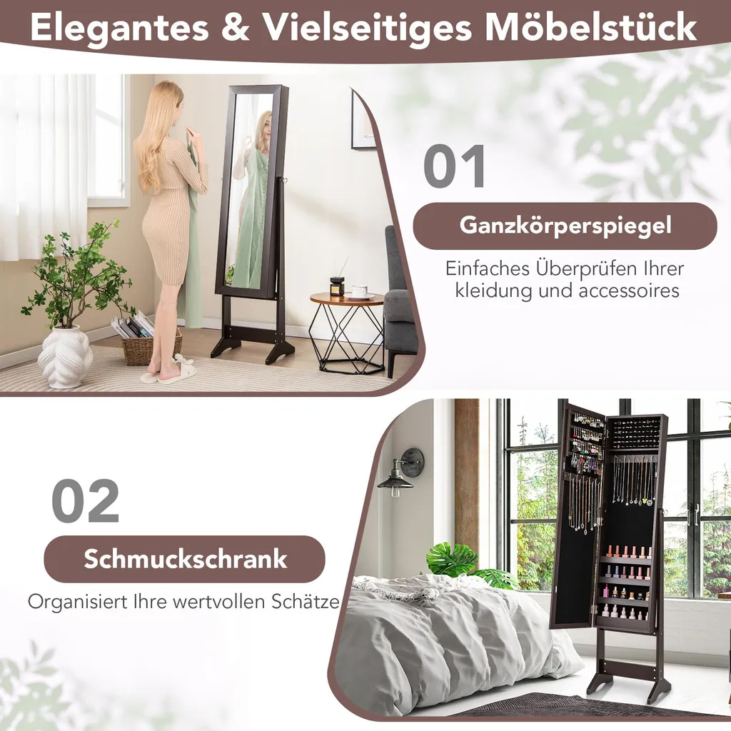 Armoire à Bijoux à Inclinaison Réglable et Miroir Pleine Longueur Marron - 4