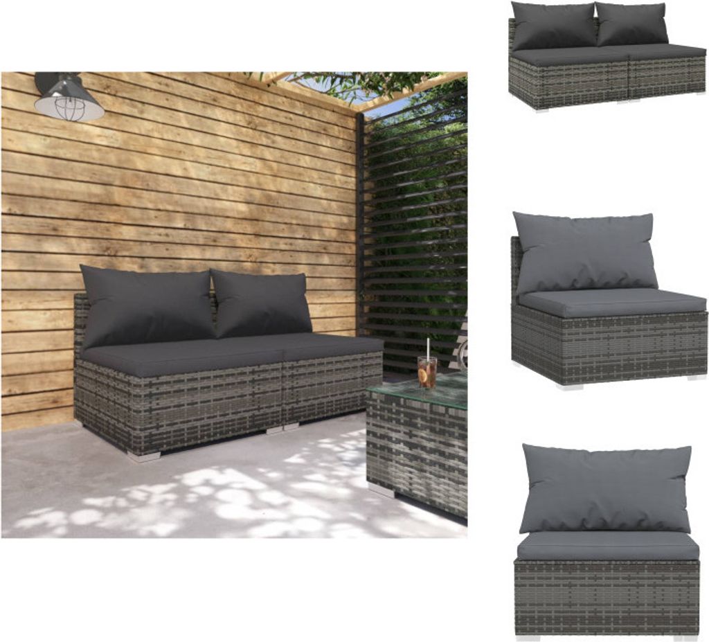 vidaXL 2-tlg. Garten-Lounge-Set mit Kissen Poly Rattan Grau - Gartenmöbel-Sets