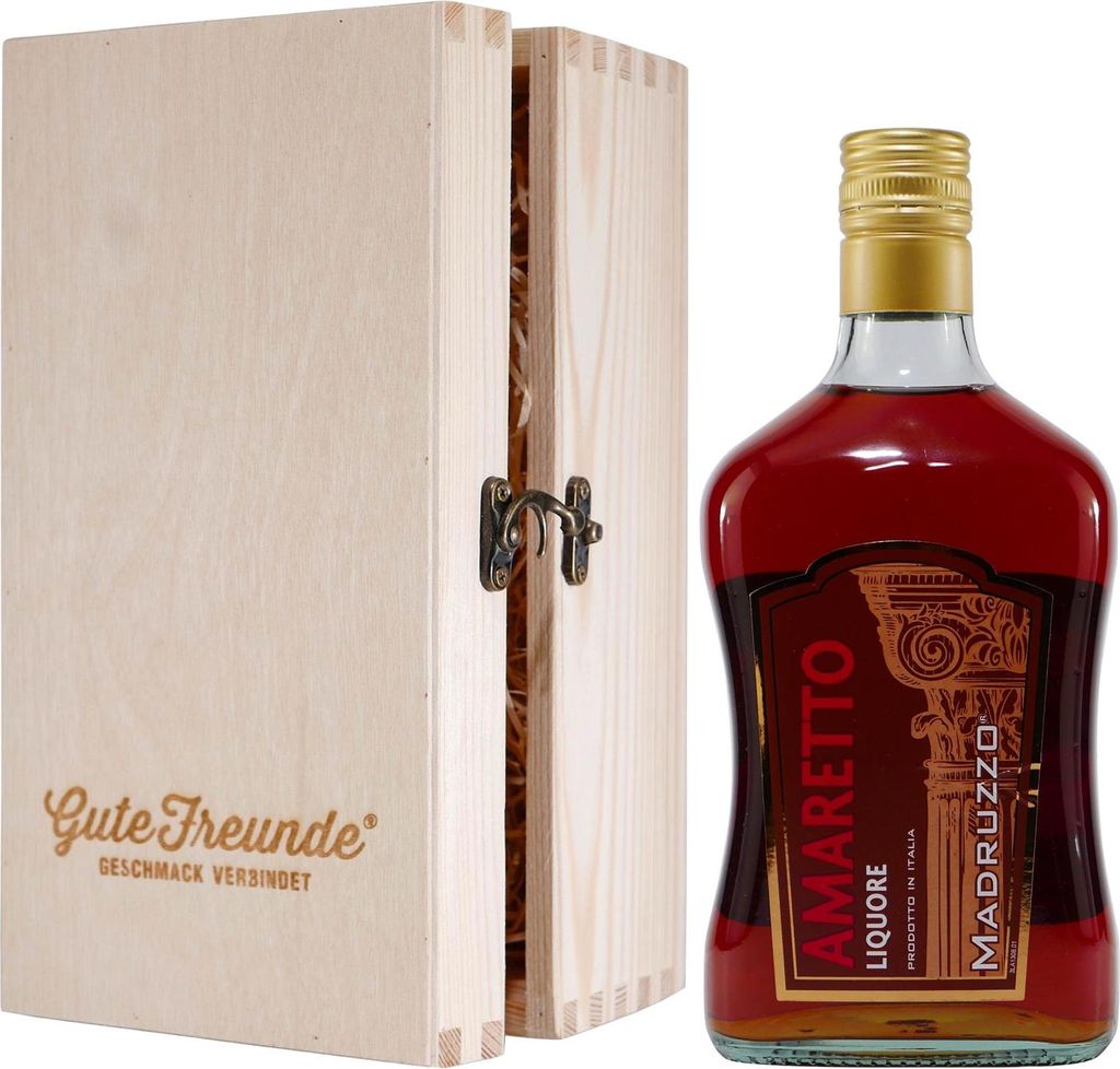 Madruzzo Amaretto Likör mit Geschenk-Holzkiste