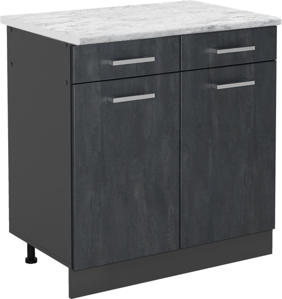 Küchenunterschrank Vicco R-Line Schwarz Beton 80 cm AP Marmor, Model 47485