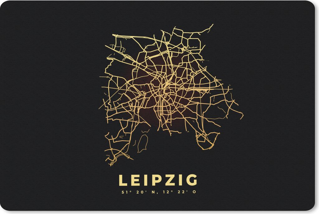 MuchoWow Schreibtischunterlage Leipzig - Gold - Karte - Stadtplan 60x40 cm - XXL Mauspad - Großes Mauspad