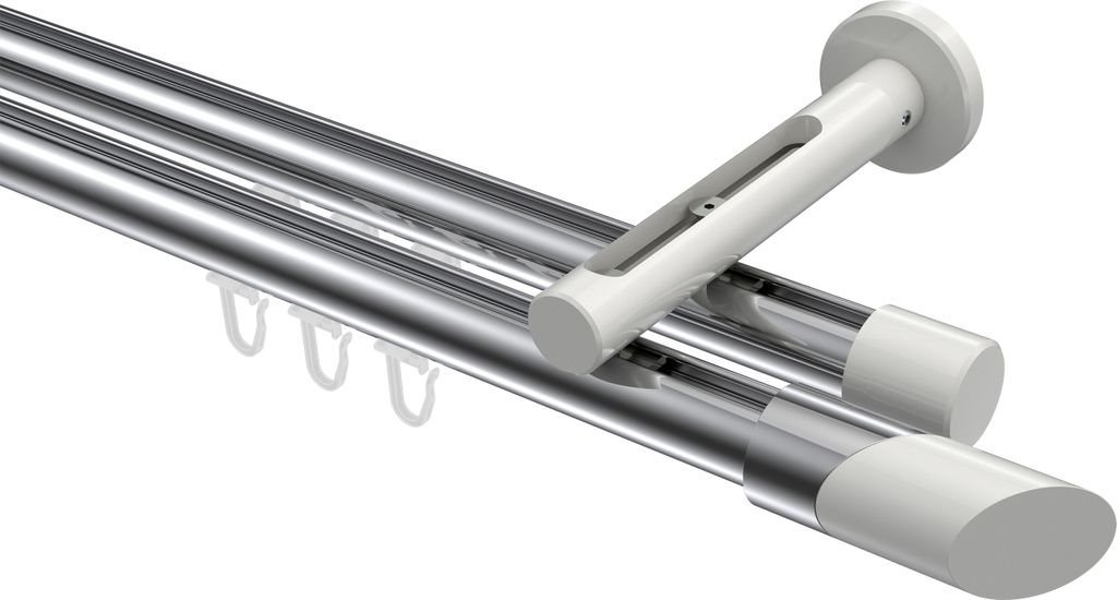 Interdeco Innenlaufstange / Gardinenstange mit Innenlauf Chrom / Weiß, Typ Siteno Verano (Schräge Bicolor), 20 mm Ø 2-läufig, 520 cm