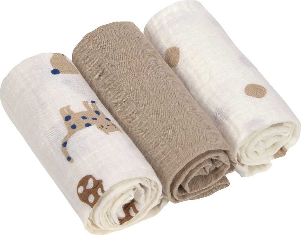 LÄSSIG Baby Puckdecke Spuckdecke Pucktuch Mulltuch 3er Set Baumwolle 60 x 60 cm/Swaddle & Burp Blanket M Little Mateys Dog
