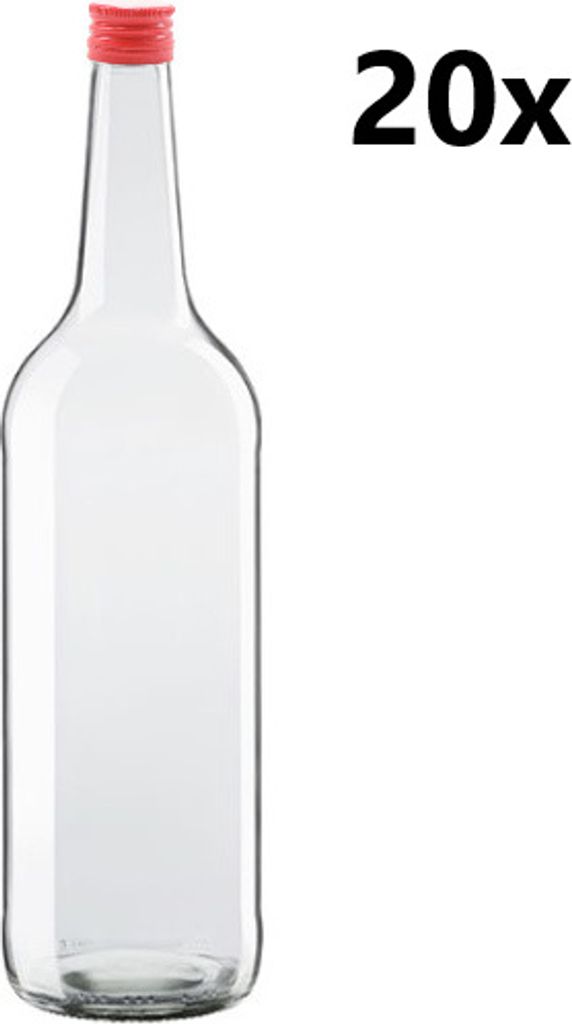 Lahev na ALKOHOL 1000 ml čirá 20 ks VČETNĚ ČERVENÝCH VÍČEK, Obrázek produktu 