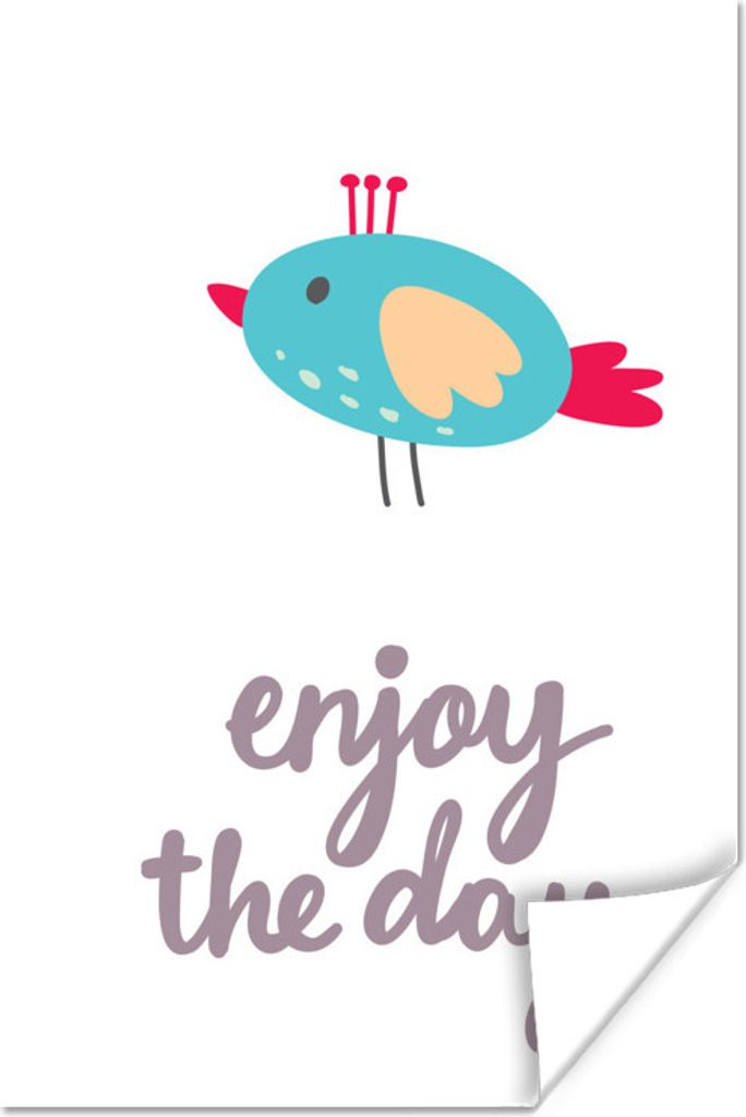MuchoWow Poster Illustration mit dem Zitat "Enjoy the day" und einem blauen Vogel 20x30 cm - Papierdruck