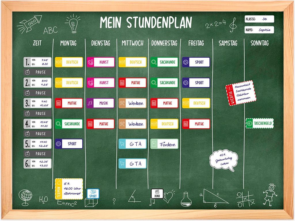 magnetischer Stundenplan Tafel grün mit 90 Magneten