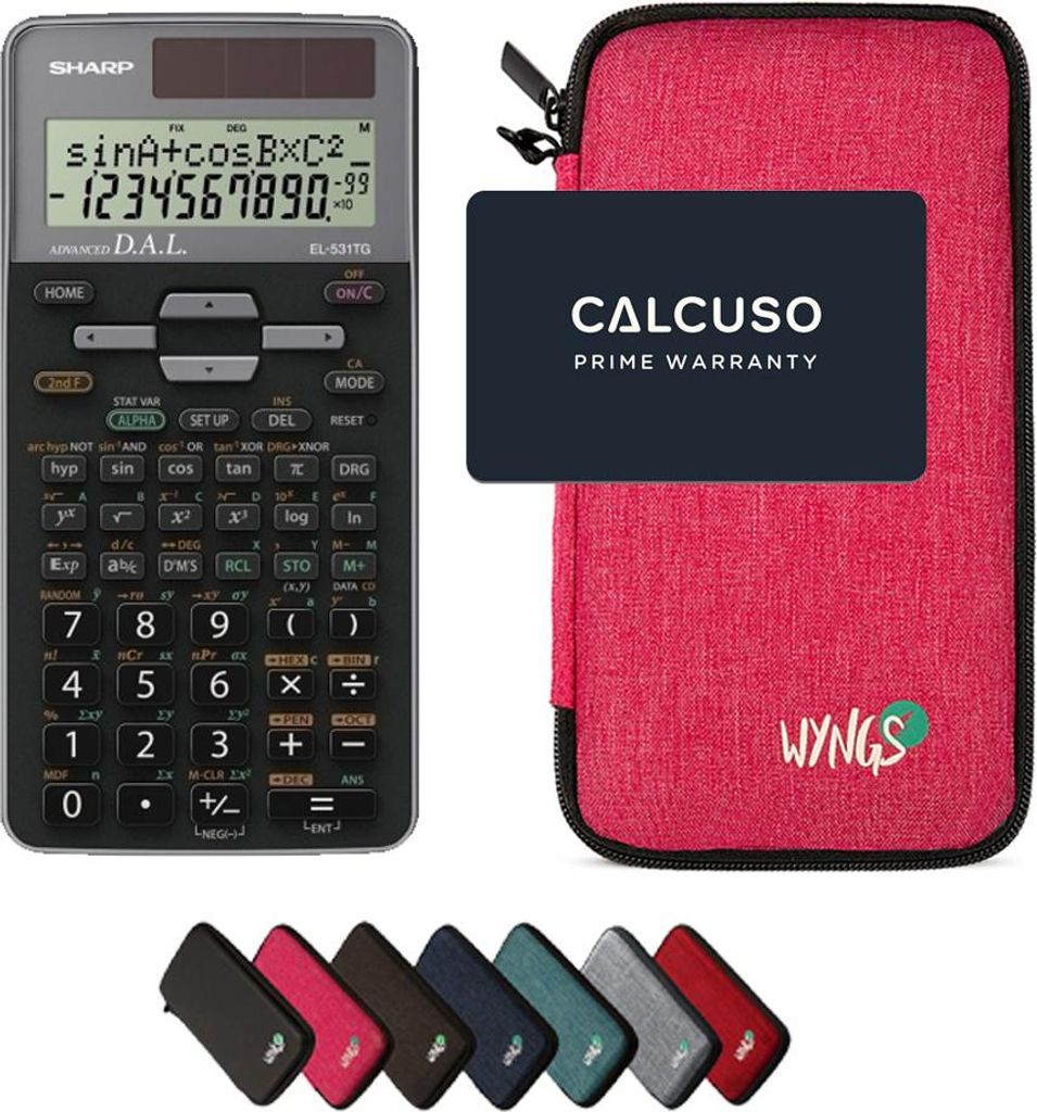 Sharp EL-531TG Grau inkl. WYNGS Schutztasche Pink - Wissenschaftlicher Taschenrechner - Basic Set