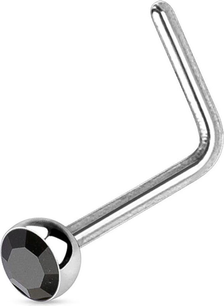 Autiga Nasenpiercing Stecker Nasenstecker Stift Nasen Piercing gebogen L-Form Zirkonia Kristall silber-schwarz 0,8 mm