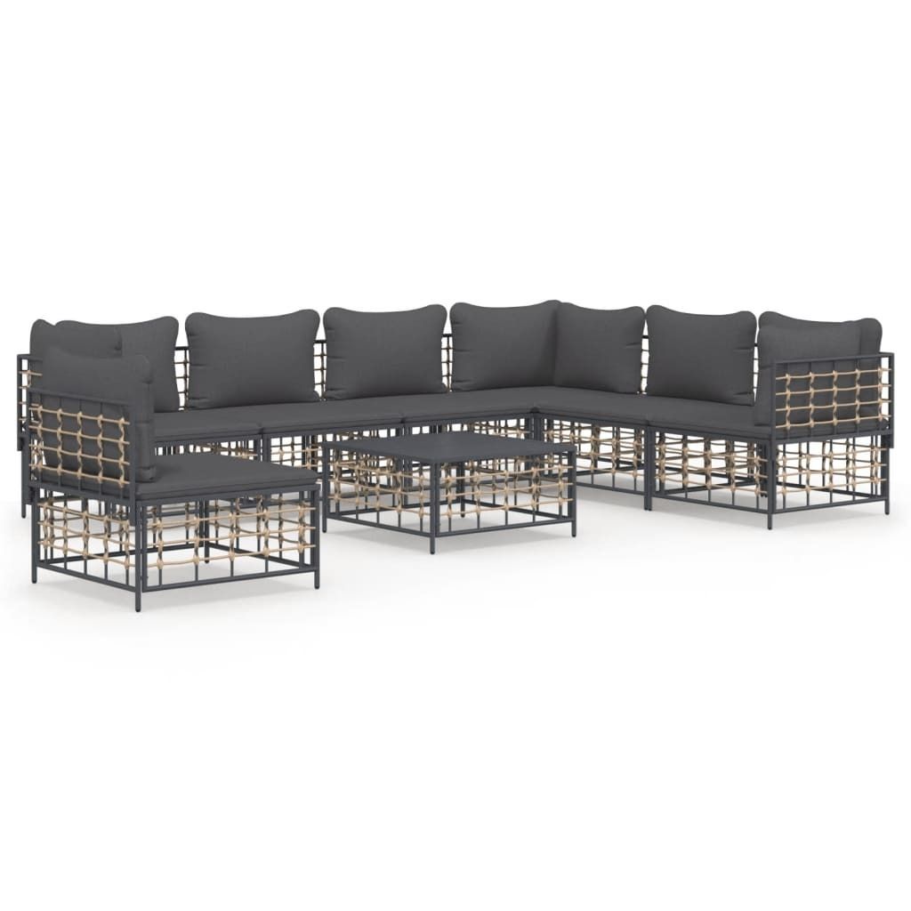 (Robust Möbel) 8-tlg. Garten-Lounge-Set mit Kissen Anthrazit Poly Rattan - 72x72x66cm - Gartensofas DEMöbel587566
