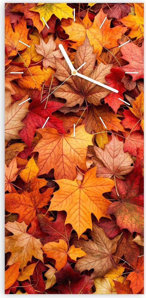 Wanduhr aus Glas mit Motiv Herbstlaub- 30 x 60 cm - inkl. Aufhängesystem