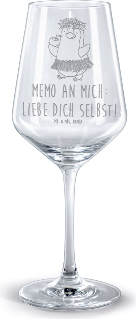 Mr. & Mrs. Panda Weinglas Pinguin Kokosnuss - Transparent - Geschenk, Bordeauxglas, Urlaub, Pinguine, Hawaii, Burgunderglas, Rotwein Glas, für, Kelch