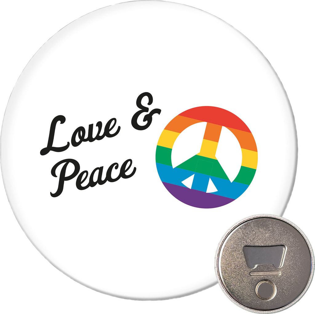 Huuraa Magnet Love & Peace 59mm Kühlschrankmagnet rund Flaschenöffner Geschenkidee