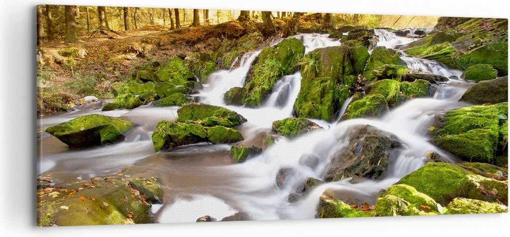 Bild auf Leinwand - Leinwandbild - Sonne Berg Bach Park - 120x50cm - Wand Bild - Wanddeko - Leinwanddruck - Bilder - Kunstdruck - Wanddekoration - ...