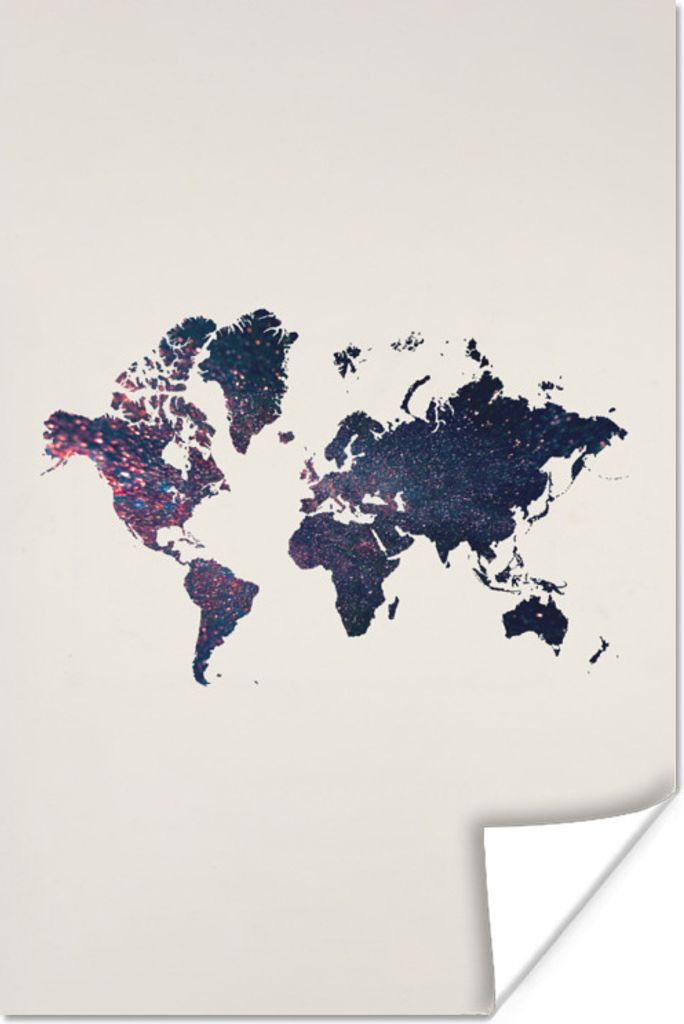 MuchoWow Poster Weltkarte - Glitter - Blau - Rosa 60x90 cm - Wanddekoration