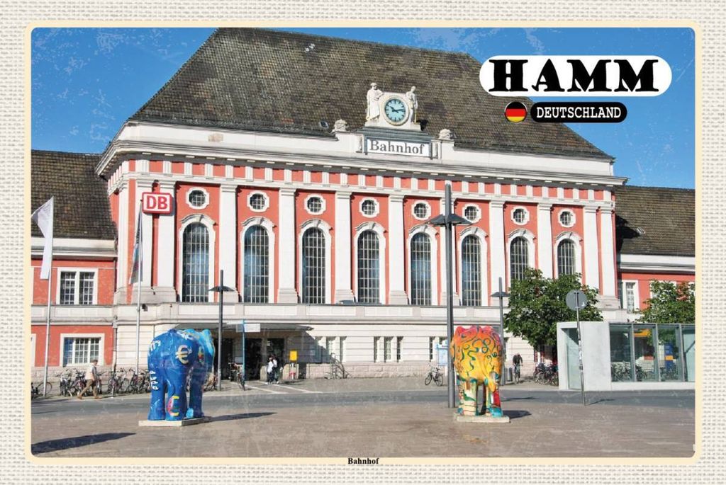 vianmo Holzschild 12x18 cm Hamm Bahnhof Skulpturen Bildmotiv Reisemotiv Abenteuer Reisen