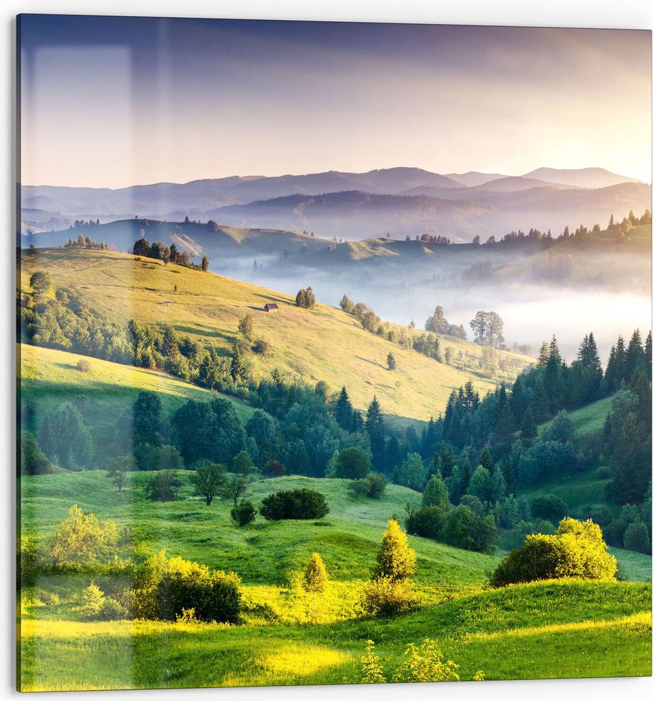 DEQORI Küchenrückwand Glas 60x60 cm 'Blick über Karpaten' Spritzschutz Bad Rückwand