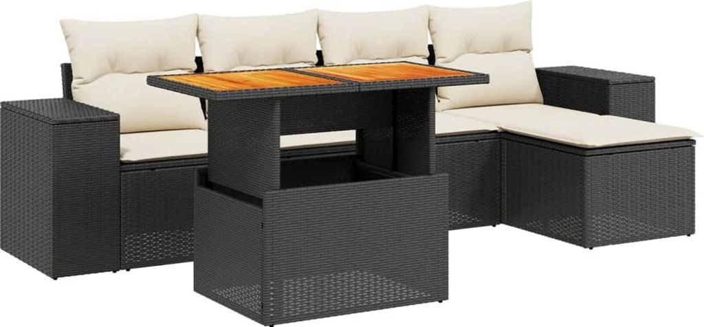 vidaXL 6-tlg. Garten-Sofagarnitur mit Kissen Schwarz Poly Rattan