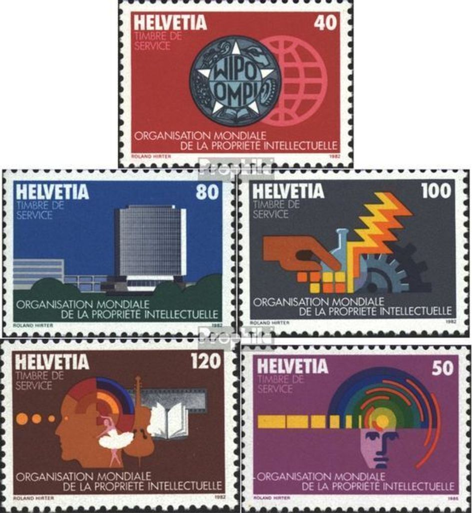 Briefmarken Schweiz 1982 Mi WIPO1-WIPO4,WIPO5 (kompl.Ausg.) gestempelt Sondermarken
