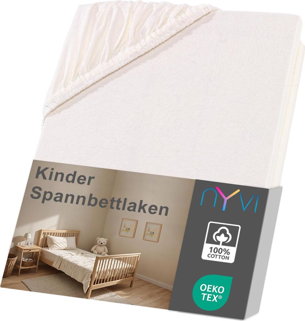 NYVI Kinder Spannbettlaken Junior 70x140 cm natur für Kinderbettmatratzen bis 12cm Höhe - Weich & Anschmiegsam, Rundumgummizug, Bügelfrei