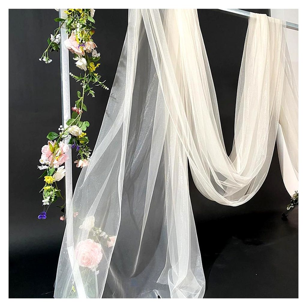 5m x 160cm Tüllstoff, Dekostoff zum Nähen, Netzstoff für Hochzeitsdekoration, Beige