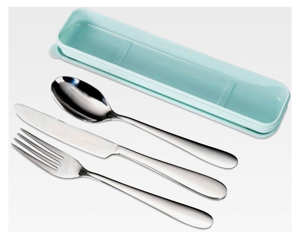 Besteckset 4-teilig (Campingbesteck mit Messer, Gabel, Löffel aus Edelstahl, inkl. Transport- und Aufbewahrungsbox, Besteck für unterwegs, Reiseb...