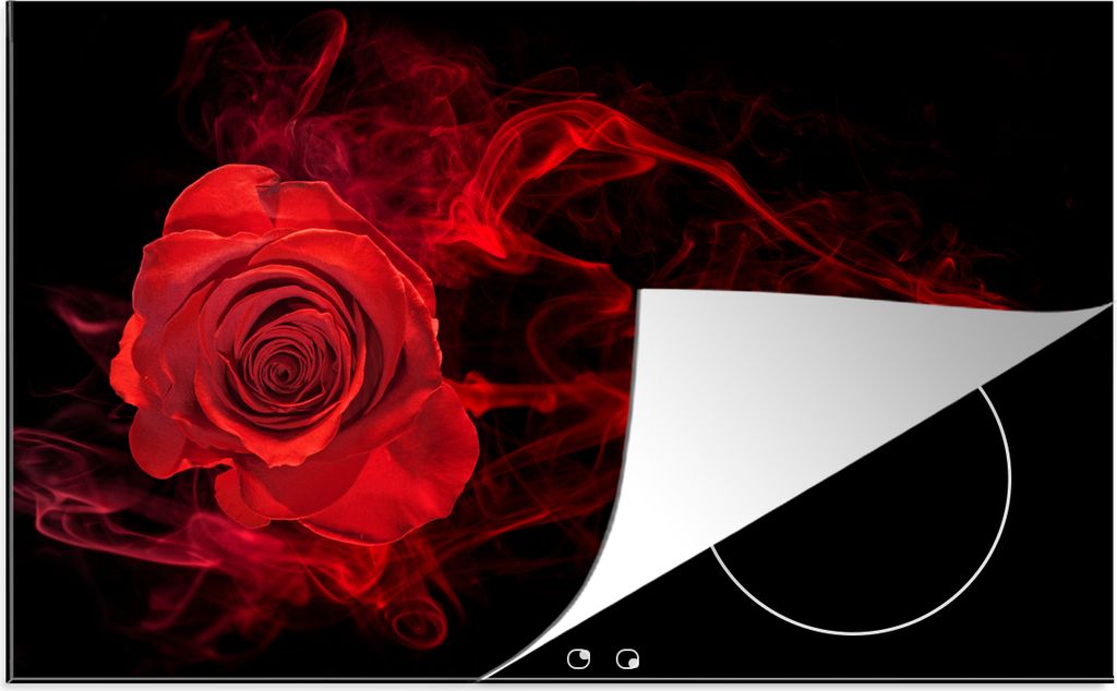 KitchenYeah Herdabdeckplatte Rosen - Rot - Schwarz , 76x51cm, Küche Deko, Glaskeramikfeld Herdabdeckung, Abdeckplatte fùr Kochfeld