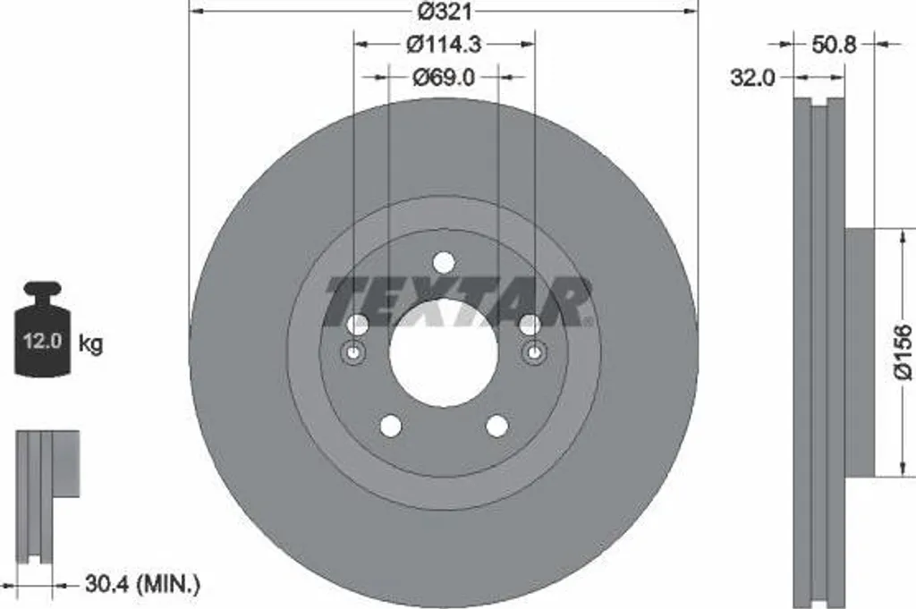 Kit freinage iX55 : Disque TEXTAR 92221700 équivalent OE 517123J500
