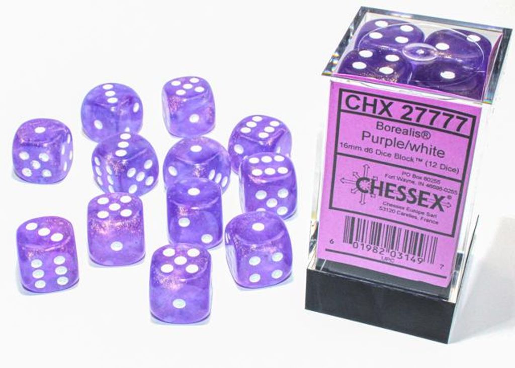 Chessex W6x12 Würfelset Borealis Violett/Weiß