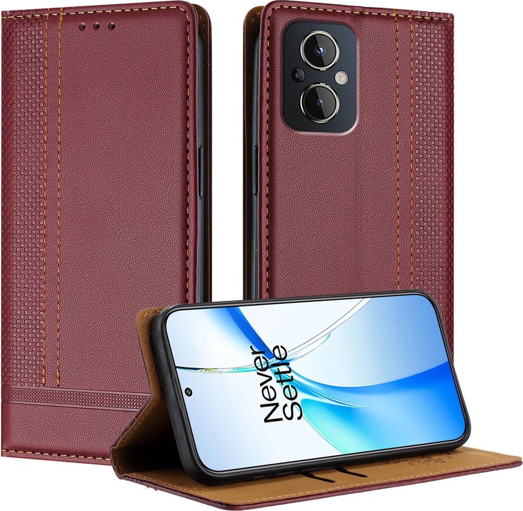 Handyhülle für OnePlus Nord N20 5G Leder Flip Klappbare Schutzhülle mit Standfunktion Dunkelrot