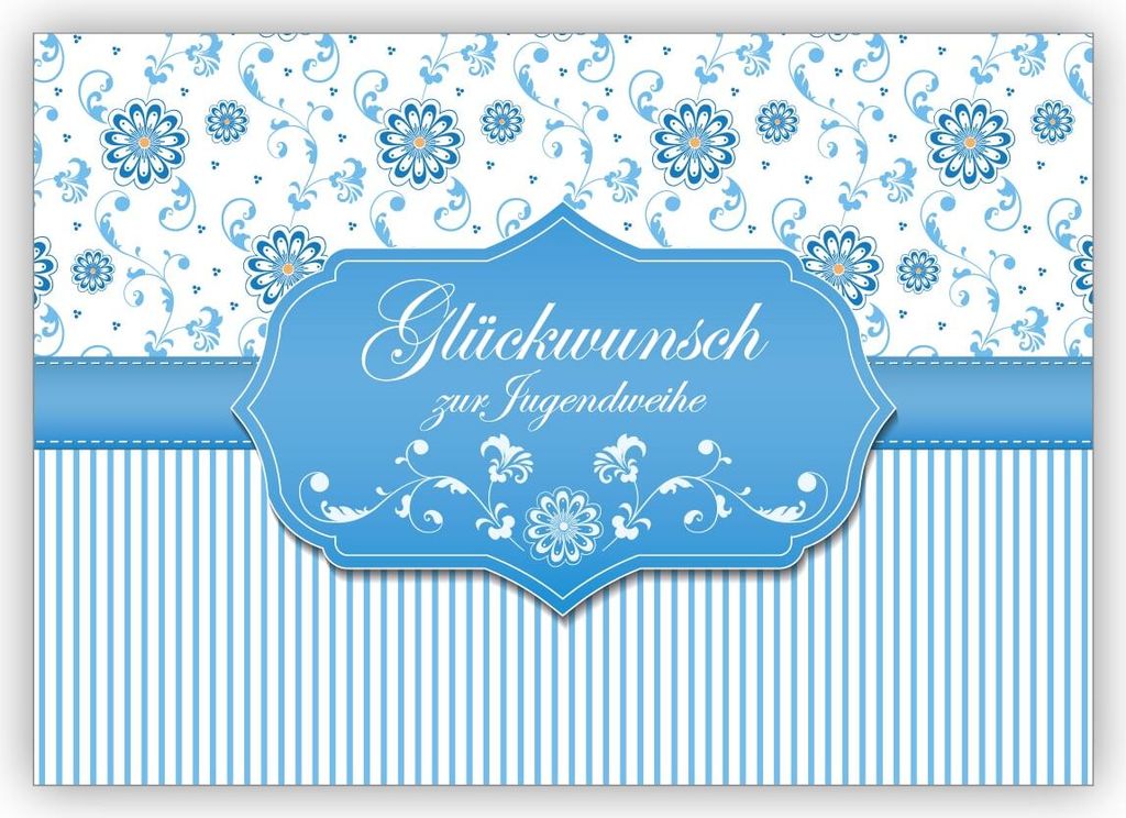 4x Nette Grußkarte als Gratulation des Teenagers mit Blümchen und Streifen: Glückwunsch zur Jugendweihe
