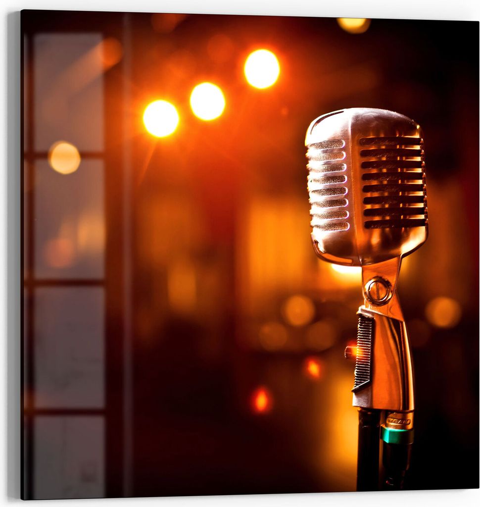DEQORI Glasbild Echtglas 30x30 cm 'Mikrofon im Retro-Stil' Wandbild Bild modern Deko